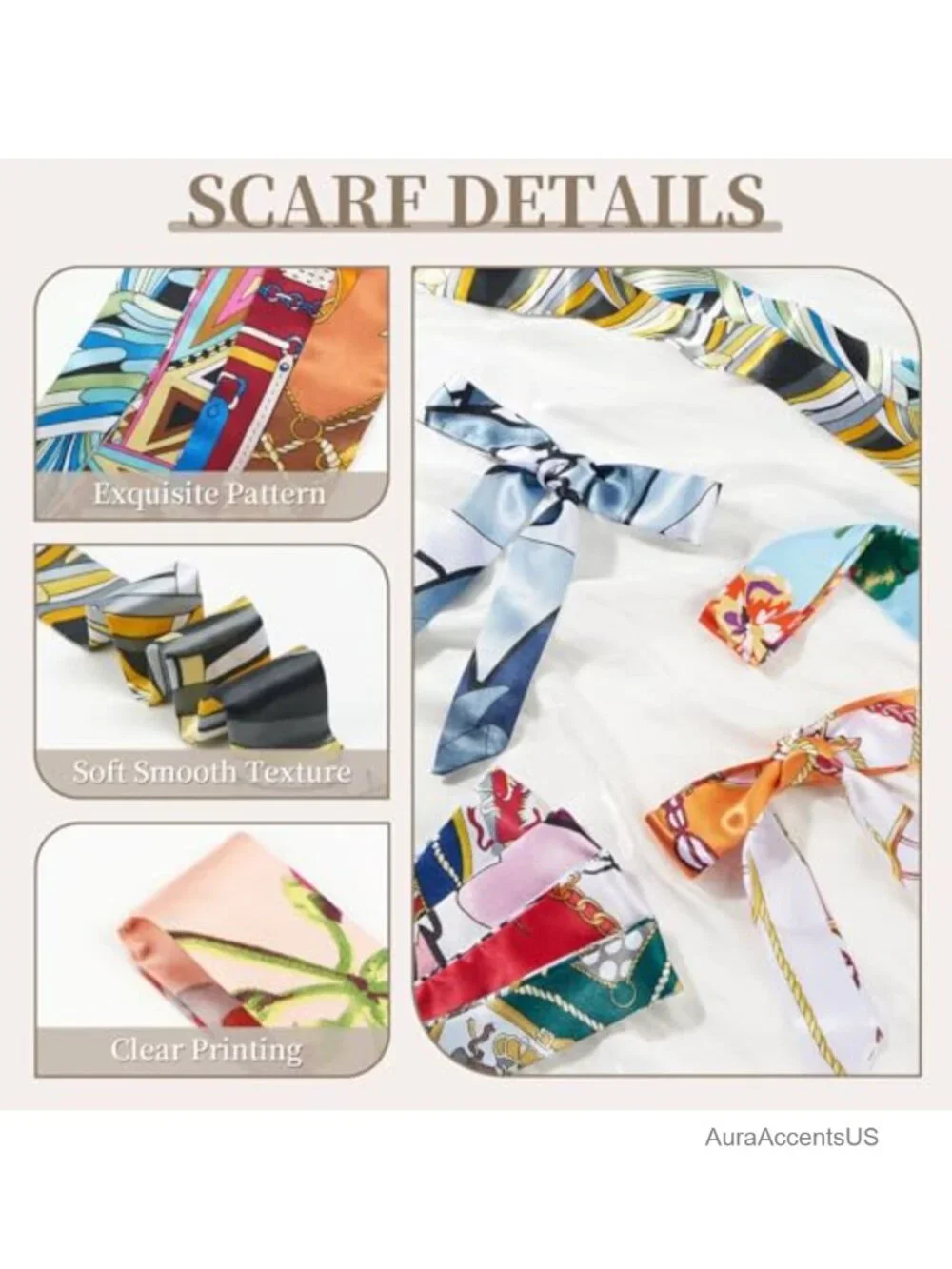 24-Piece Satin Neckerchief Scarf Set for Women, Tie Headbands, Purse Scarf Bag
